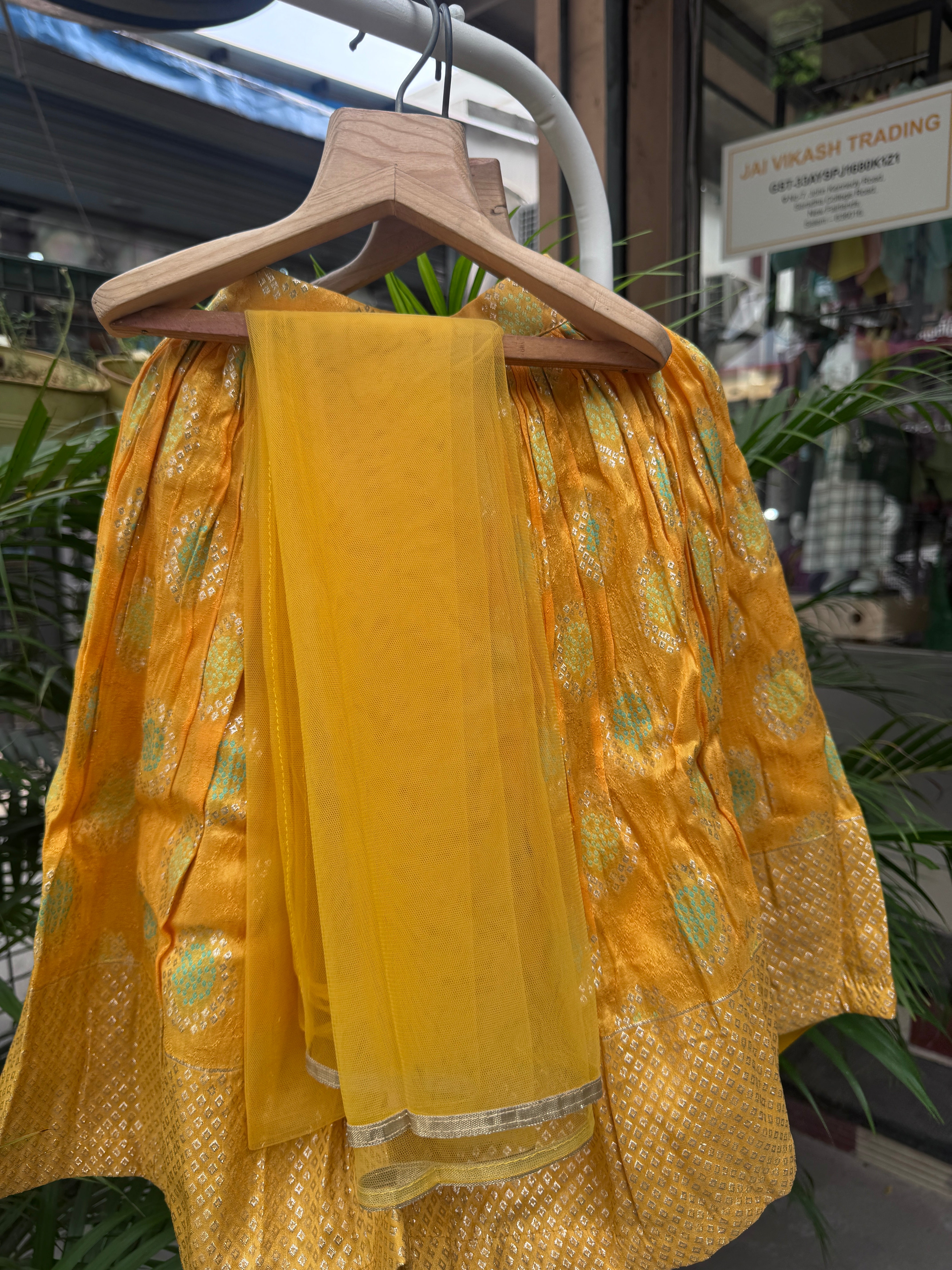 Sunshine Yellow Mirror-Work & Jacquard Lehenga Choli for Girls | Festive & Wedding Wear | Ages 1–6 Years / 6–12 Years