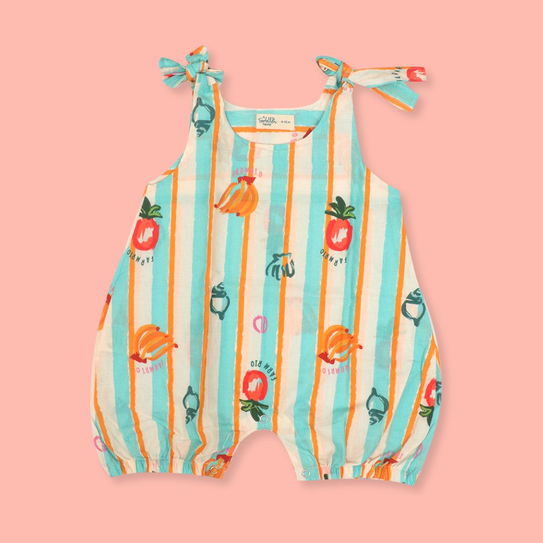 Citrus Splash - Mulmul Cotton Knot Type Romper