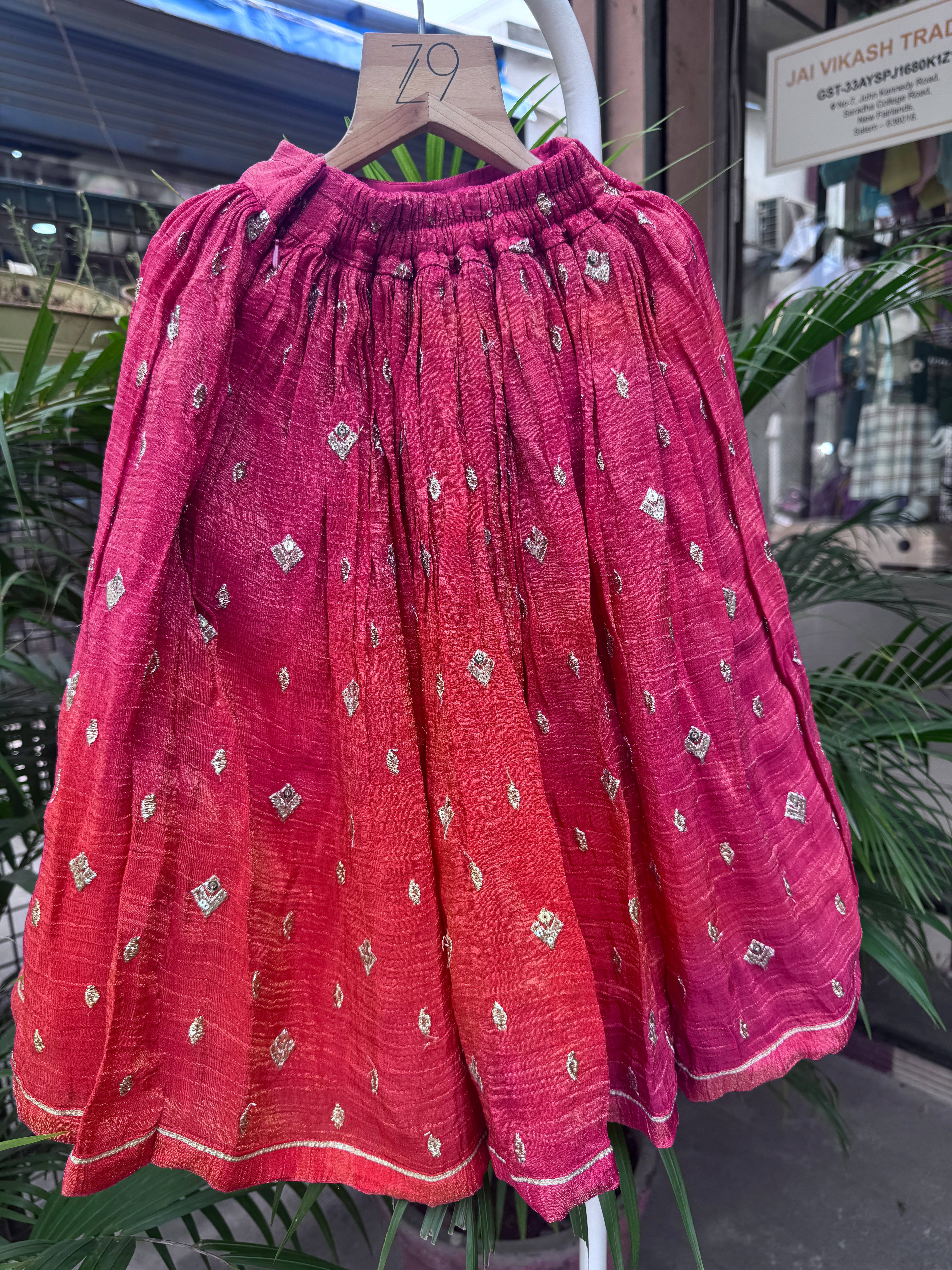 Radiant Red Sequin-Striped Lehenga Choli Set for Girls | Festive & Wedding Wear | Ages 1–6 / 6–12 Years