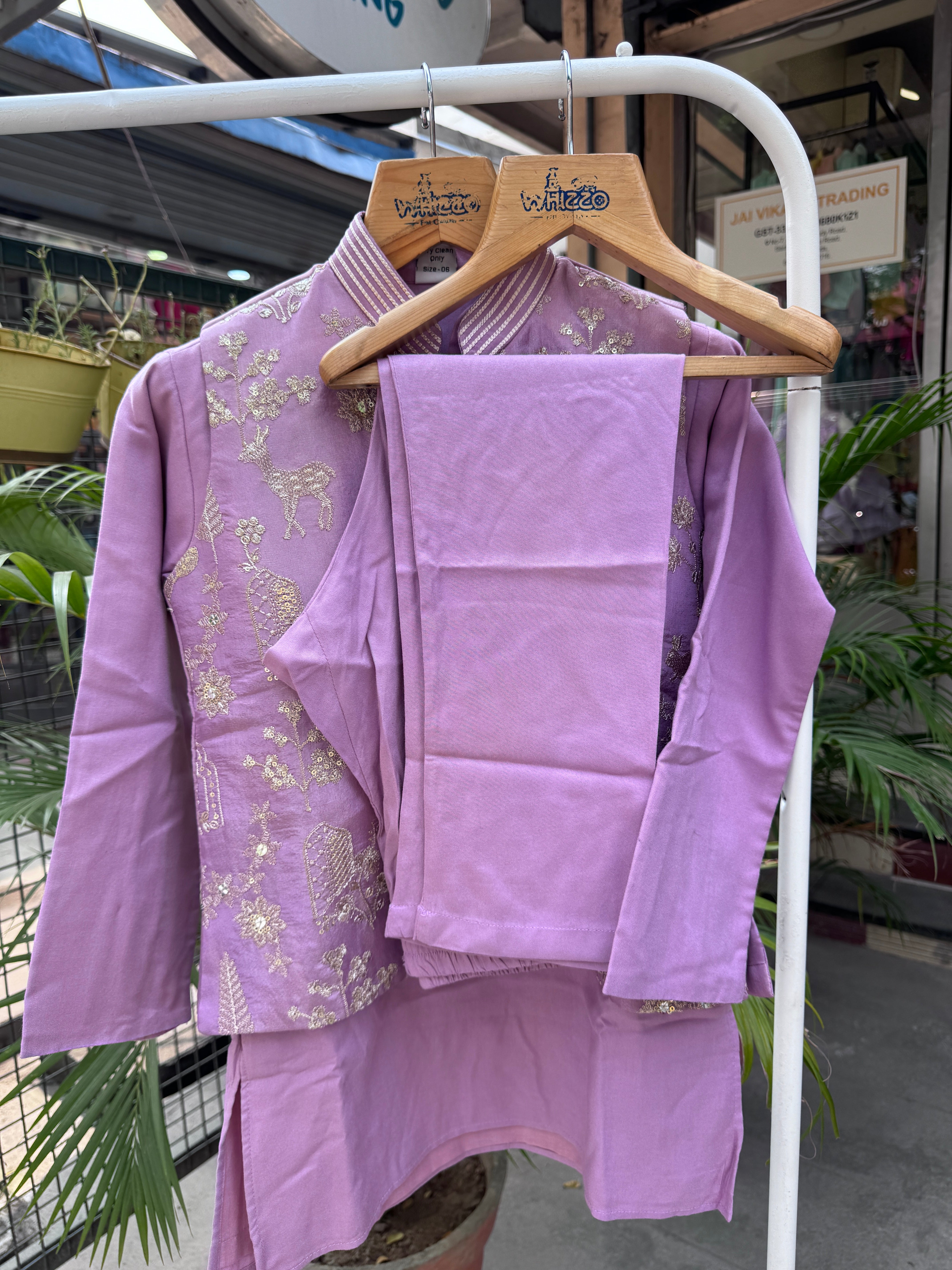 Boys Lilac Gold Embroidered Kurta Set With Cotton Lining – Elegant Festive Wear (Age 5–7 Years)