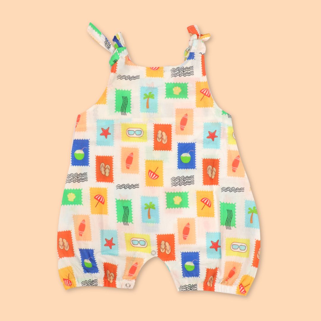 Citrus Splash - Mulmul Cotton Knot Type Romper