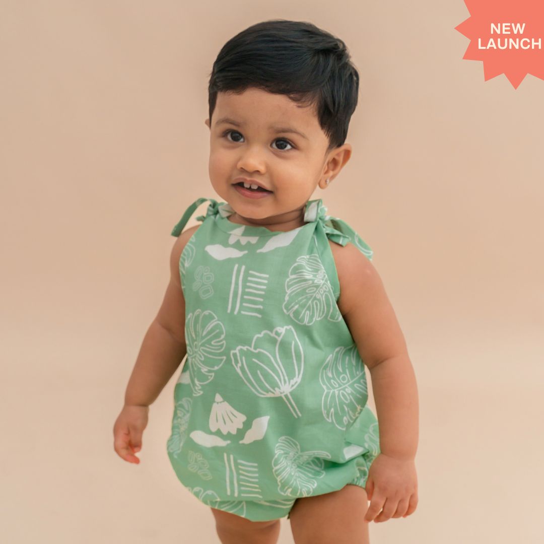 Citrus Splash - Mulmul Cotton Knot Type Romper