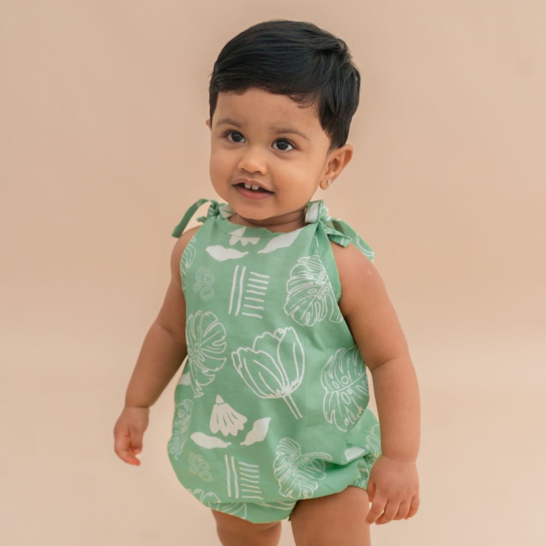 Citrus Splash - Mulmul Cotton Knot Type Romper