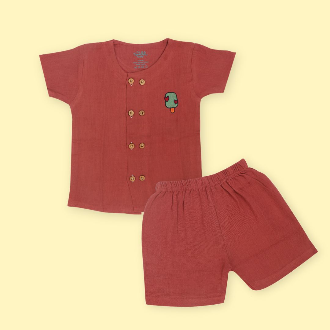 Brick Red Popsicle - Muslin Co-ord Set