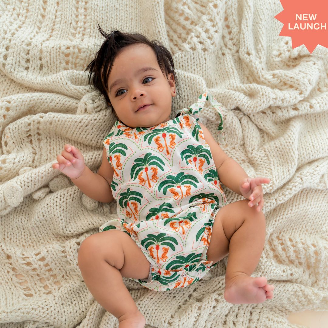Citrus Splash - Mulmul Cotton Knot Type Romper