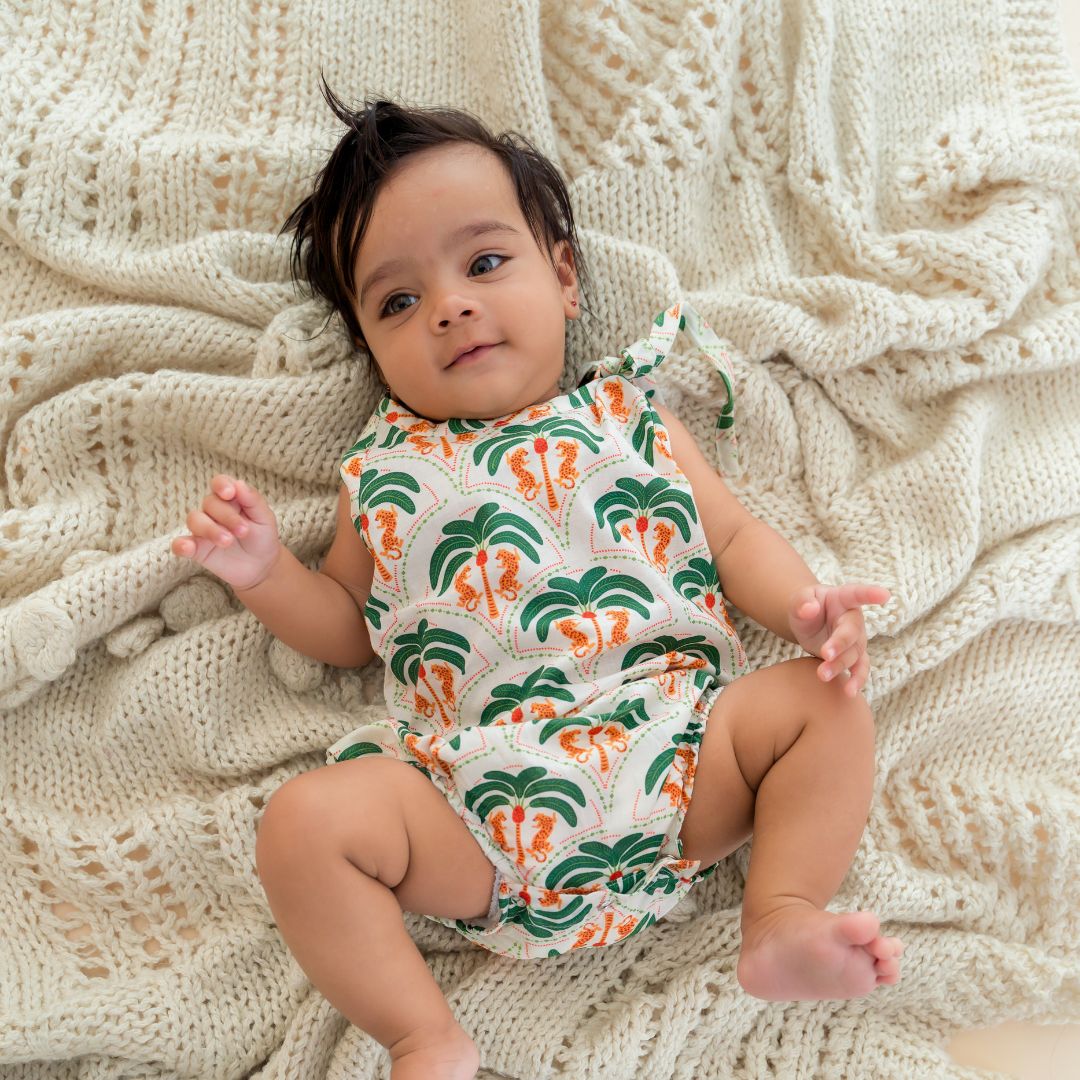 Citrus Splash - Mulmul Cotton Knot Type Romper