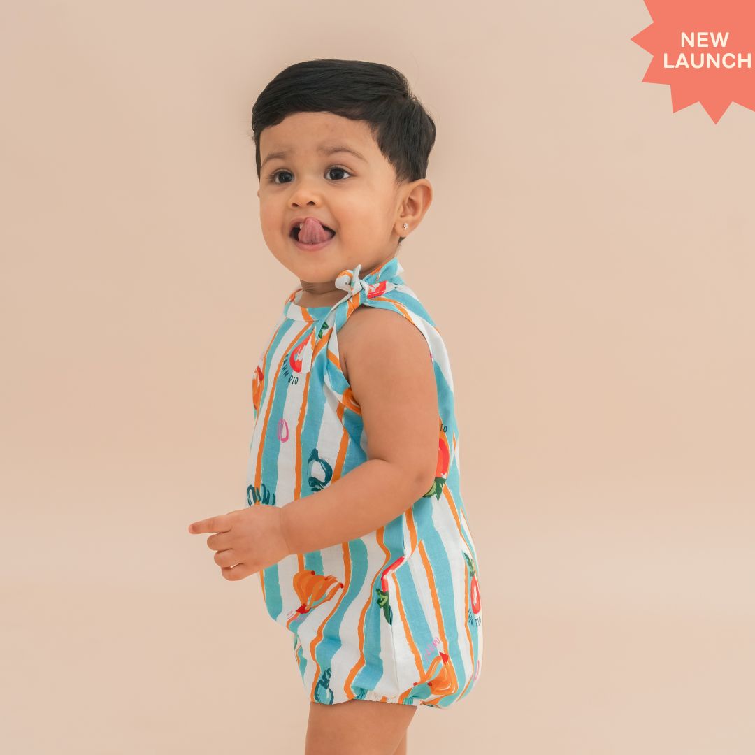 Citrus Splash - Mulmul Cotton Knot Type Romper