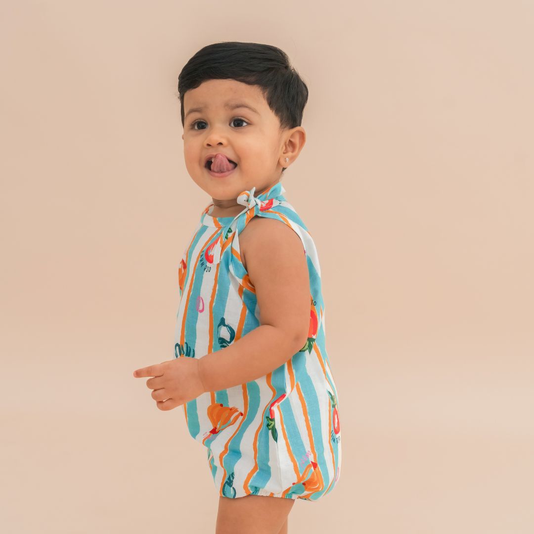 Citrus Splash - Mulmul Cotton Knot Type Romper