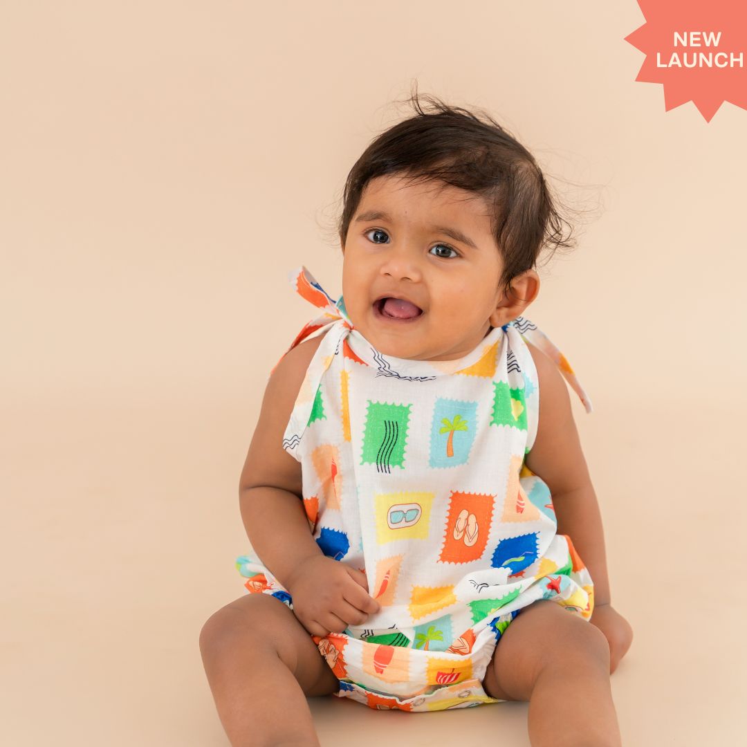 Citrus Splash - Mulmul Cotton Knot Type Romper