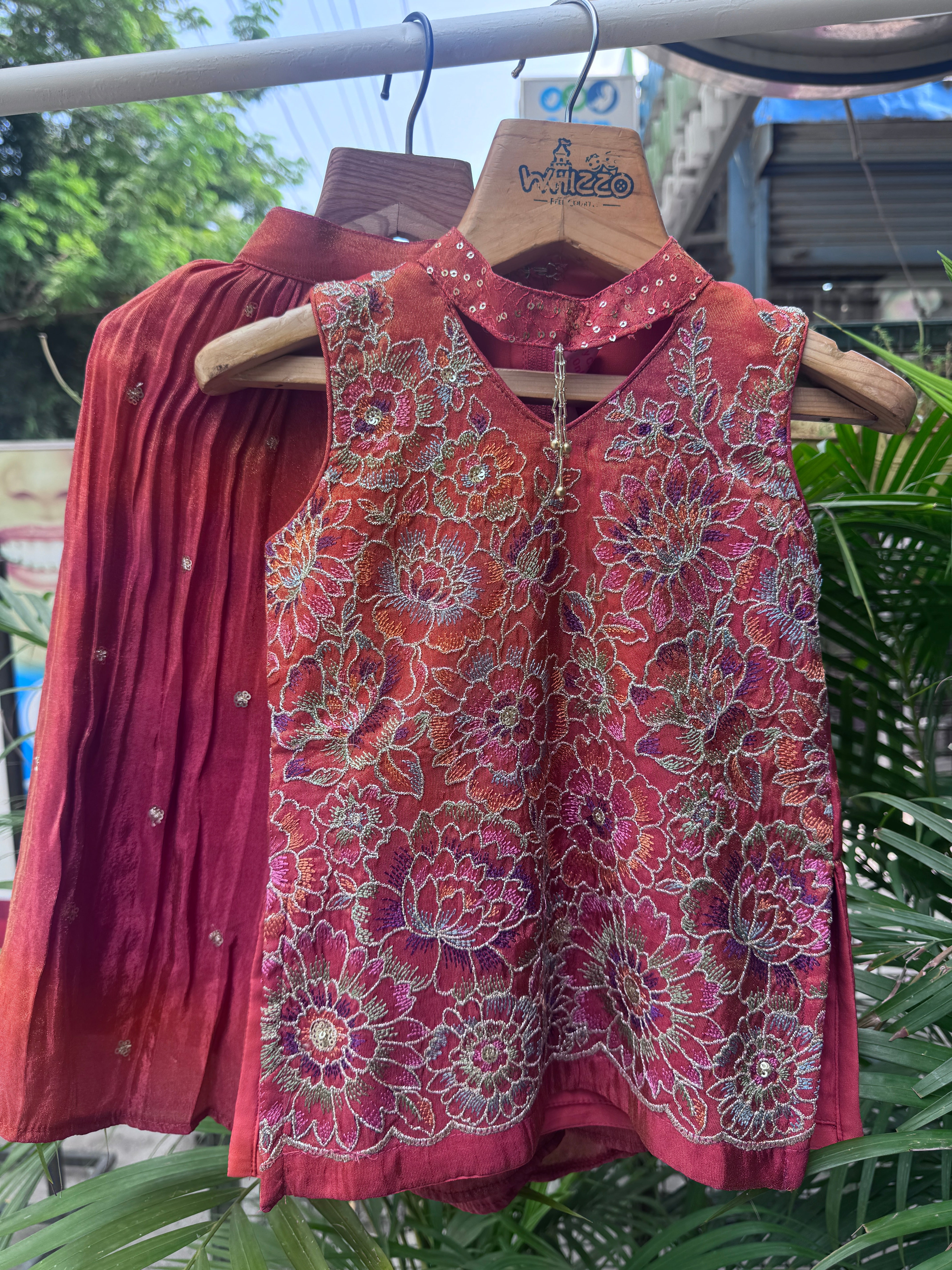 Girls Orange Floral Embroidered Gharara Set – Premium Festive Wear (1–7 Years)