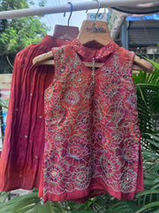 Girls Orange Floral Embroidered Gharara Set – Premium Festive Wear (1–7 Years)