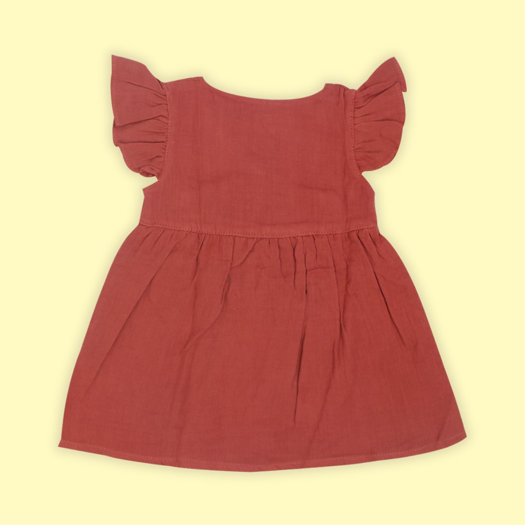 Toffee Brown - Muslin Dandelions Frill Frock