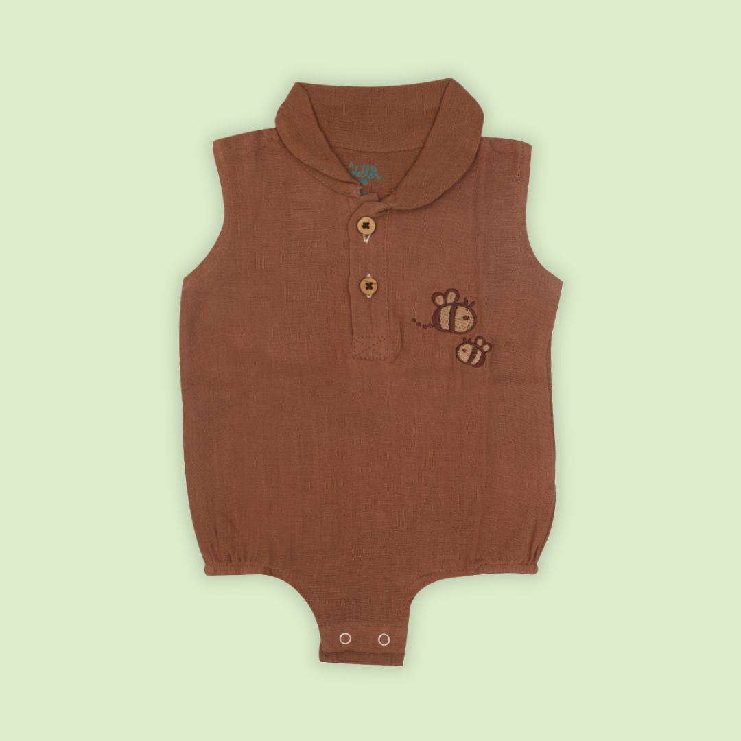 Toffee Brown - Muslin Bee Romper for Babies