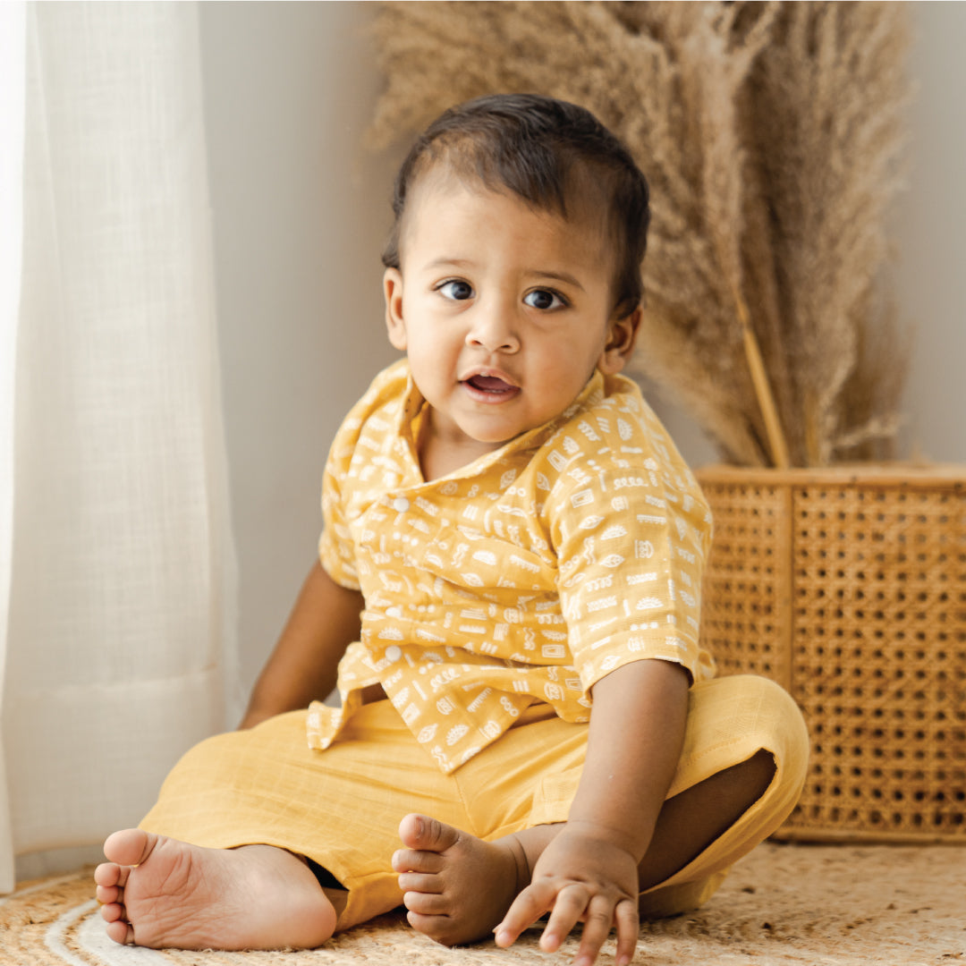 Collared Co-ord sets for kids Mustard