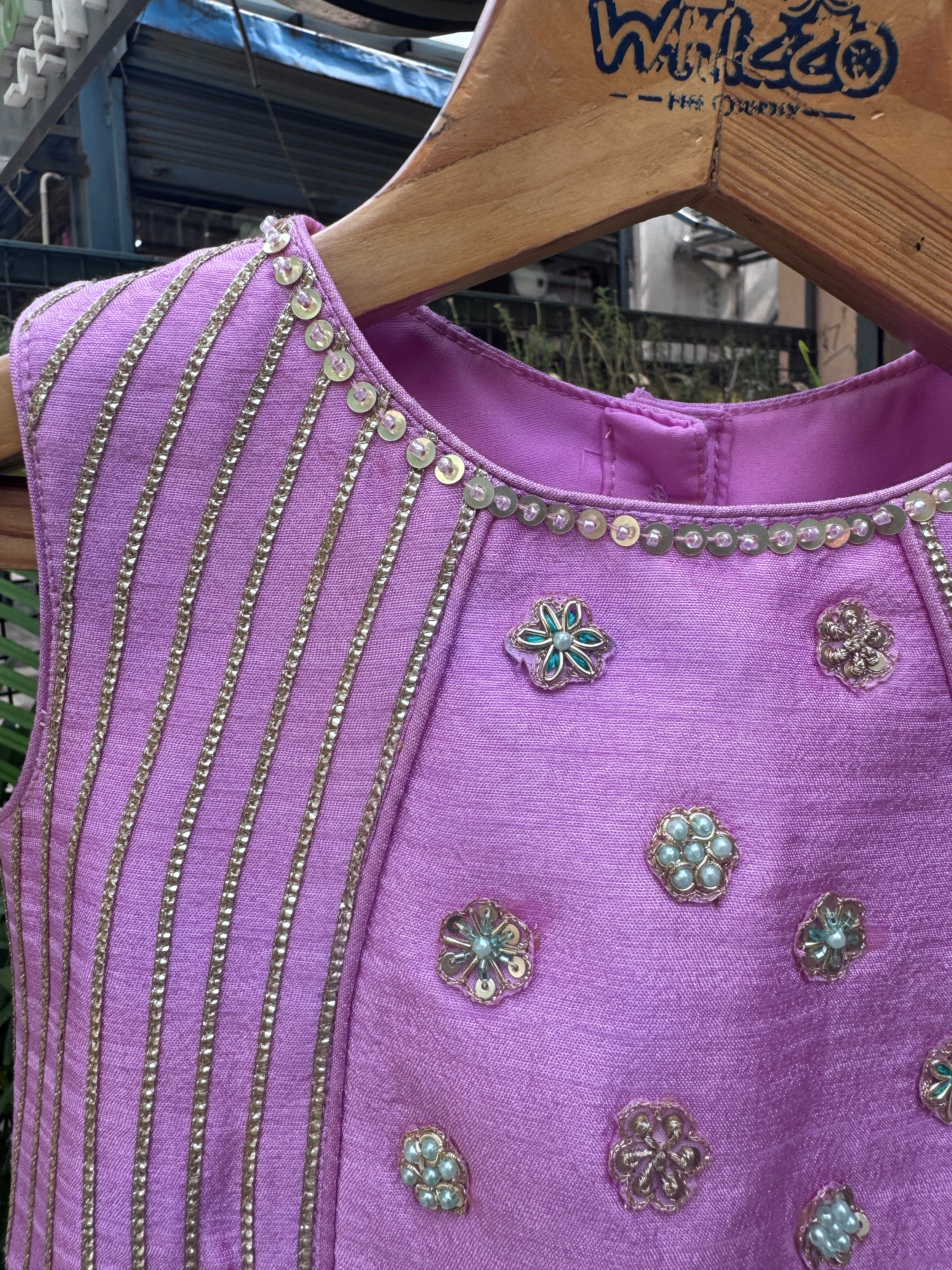 Lavender Zari Embroidered Pleated Lehenga With Designer Crop Top – Festive Ethnic Set for Girls (Age 1–6 Years)