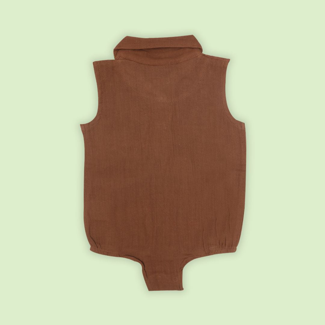 Toffee Brown - Muslin Bee Romper for Babies