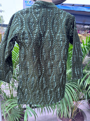 Boys Dark Green All-Over Sequin Kurta Set With Cotton Lining – Premium Party & Wedding Wear (1–7 Years)