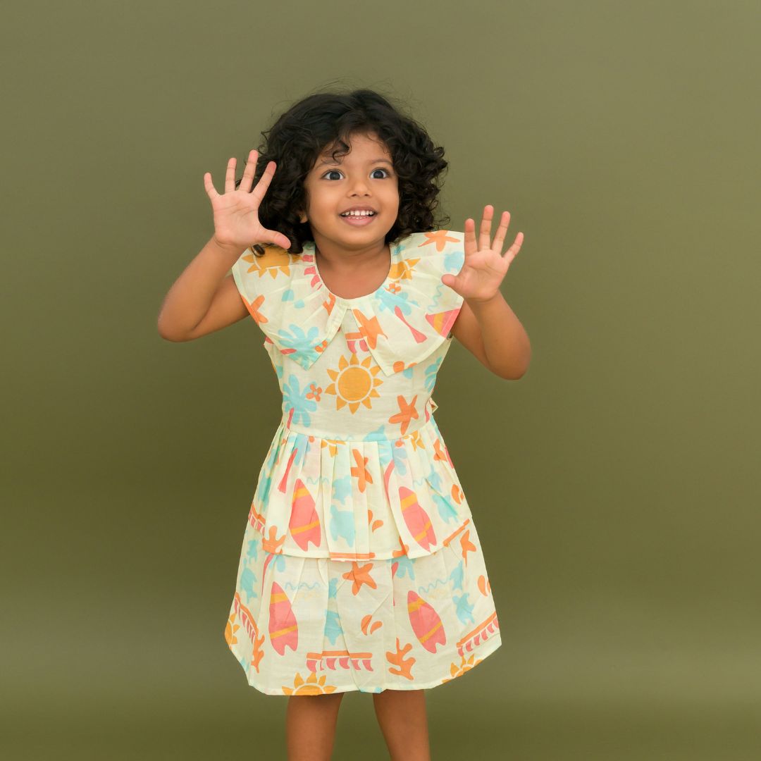 Breezy Leaf - Mulmul Cotton Frill Frock