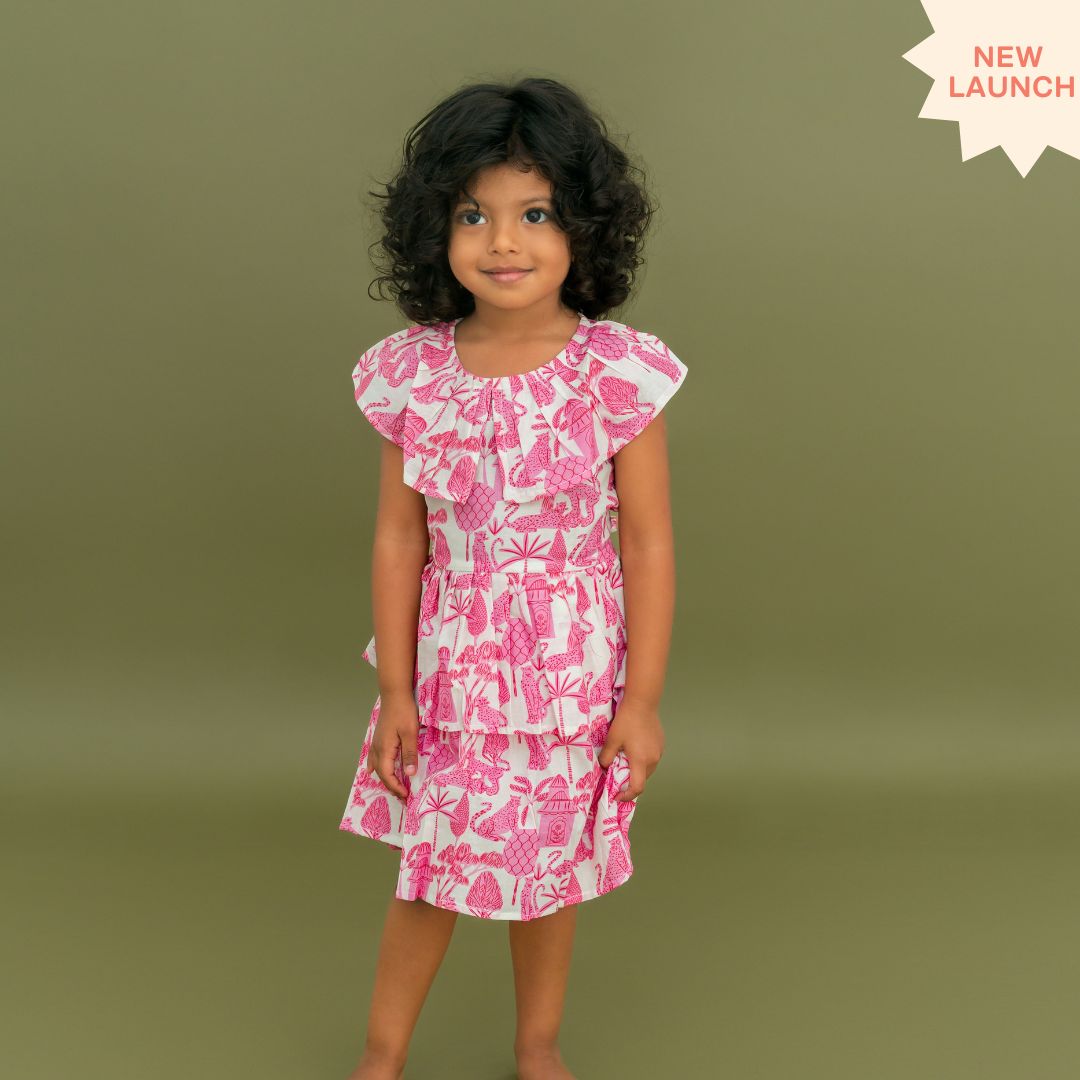 Breezy Leaf - Mulmul Cotton Frill Frock
