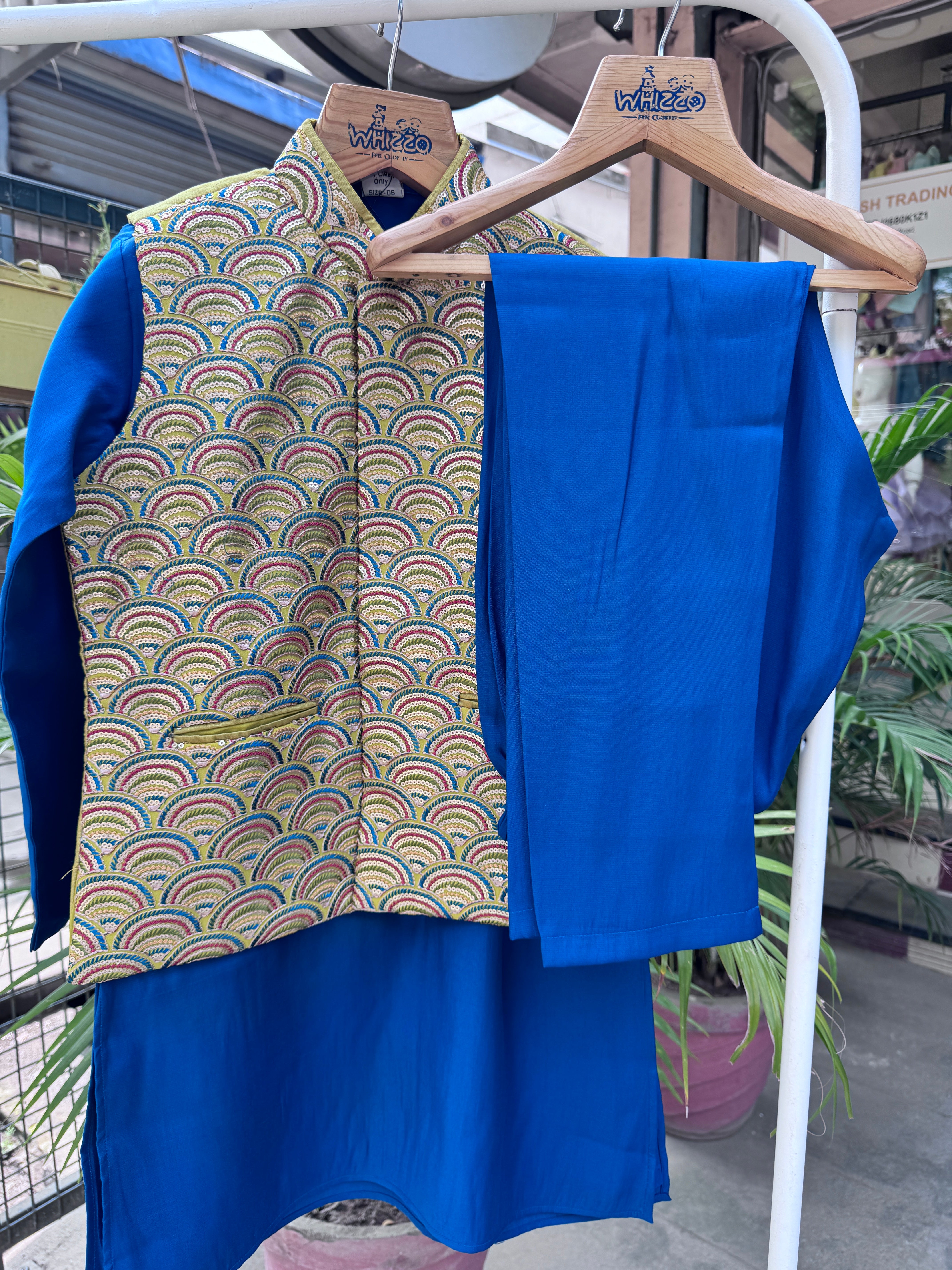Royal Teal Kurta Set With Mustard Brocade Jacket – Cotton-Lined Festive Edition