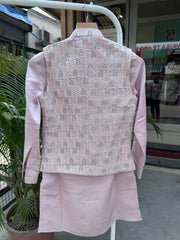 Boys Blush Pink Kurta Set with Subtle Textured Pastel Nehru Jacket – Elegant Festive Outfit with Cotton Lining (Age 5 to 7 Years)