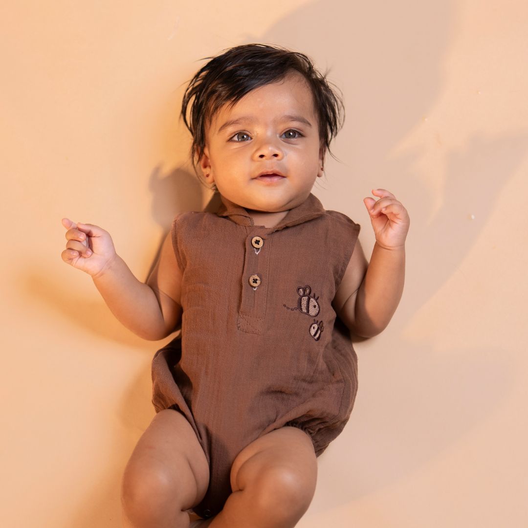 Brick Red - Muslin Bee Romper for Babies