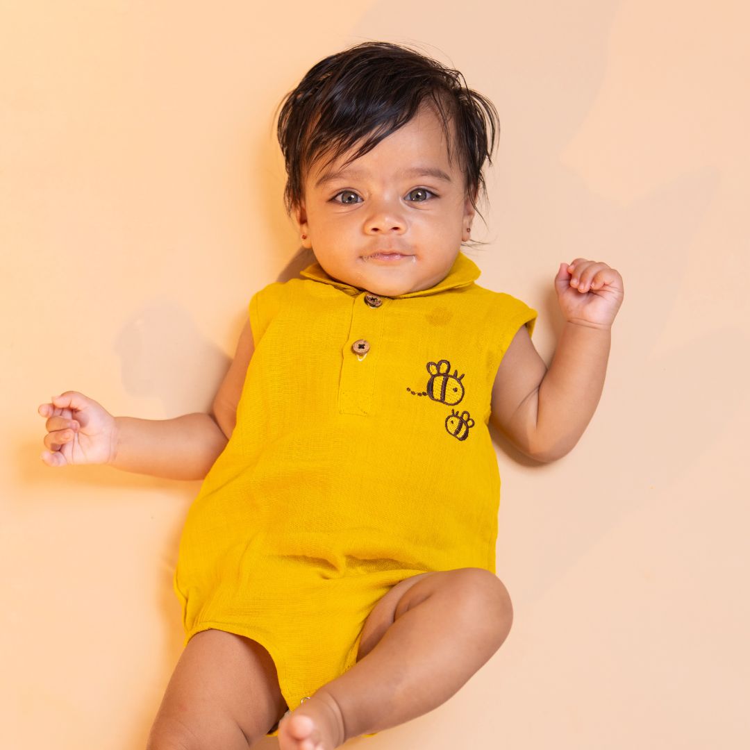 Toffee Brown - Muslin Bee Romper for Babies