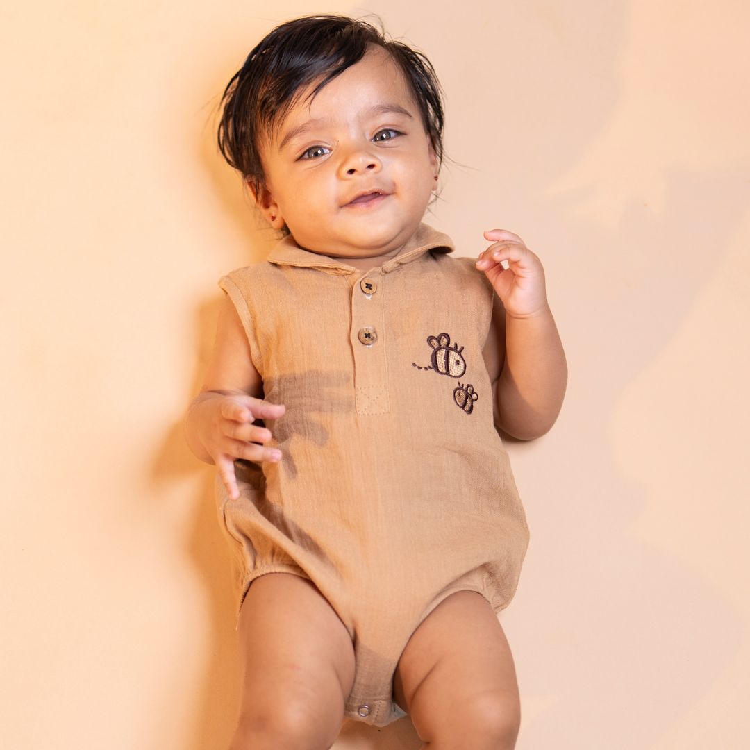 Brick Red - Muslin Bee Romper for Babies