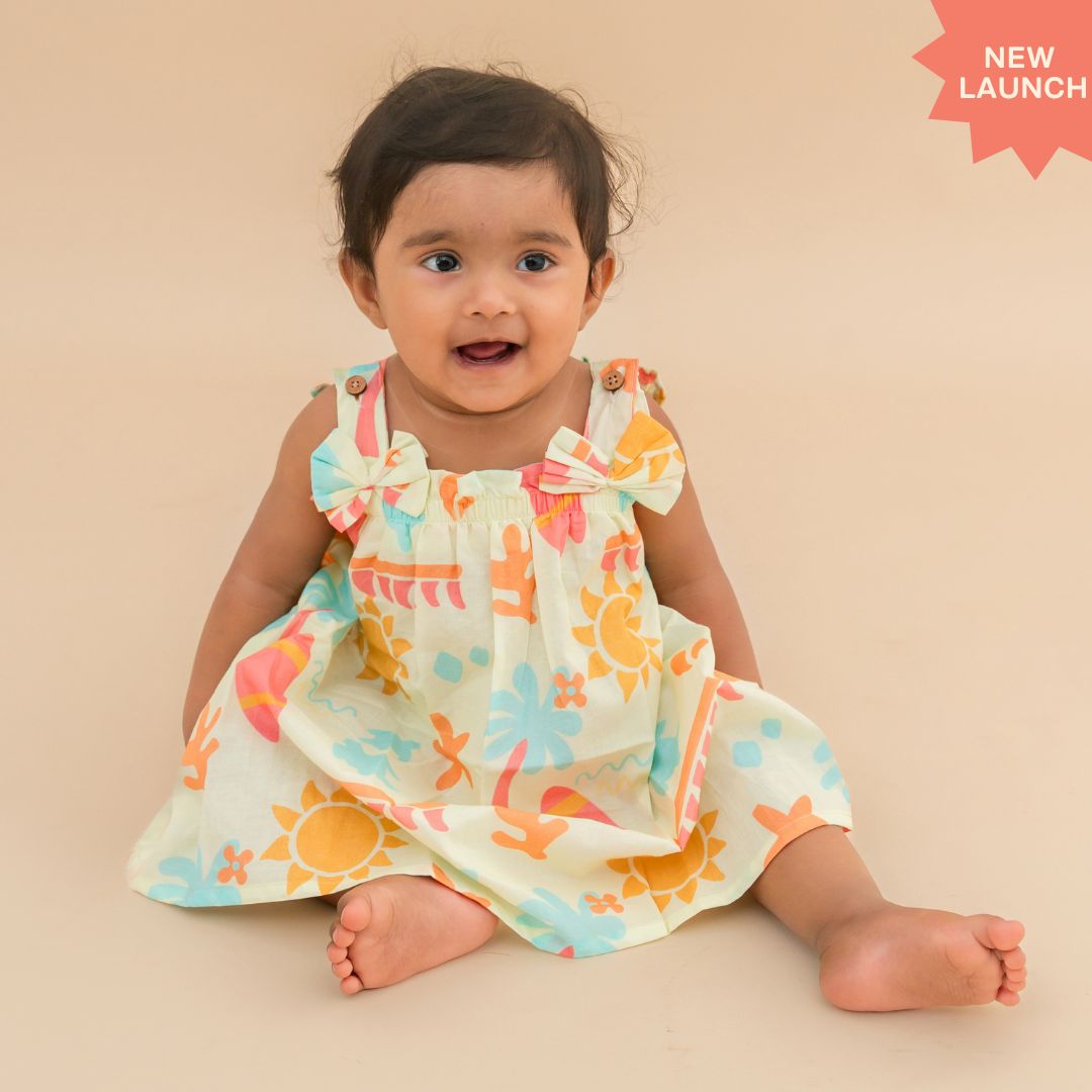 Breezy Leaf - Mulmul Cotton Sleeveless Bow Frock