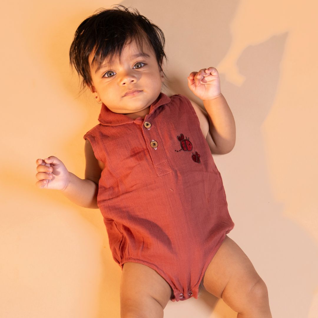 Toffee Brown - Muslin Bee Romper for Babies