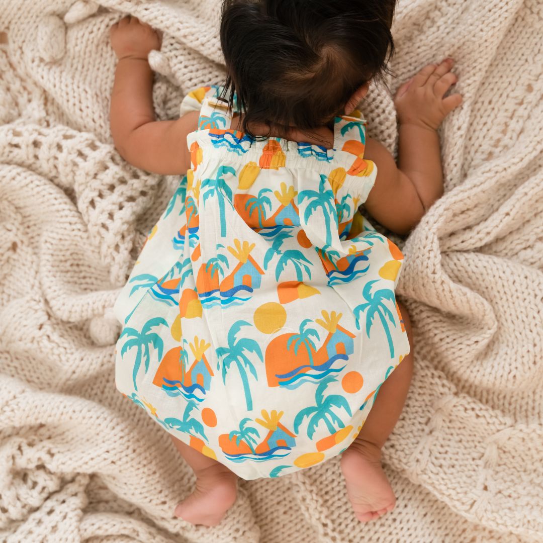 Breezy Leaf - Mulmul Cotton Sleeveless Bow Frock