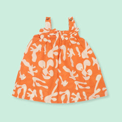 Citrus Splash - Mulmul Cotton Sleeveless Bow Frock