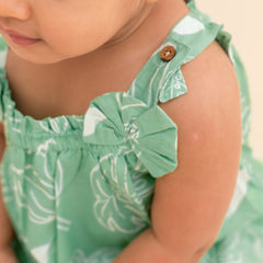 Breezy Leaf - Mulmul Cotton Sleeveless Bow Frock