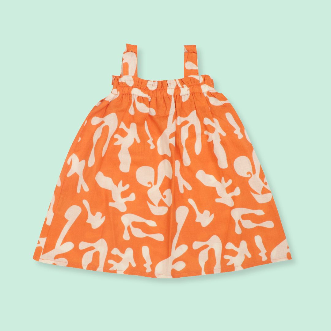 Citrus Splash - Mulmul Cotton Sleeveless Bow Frock