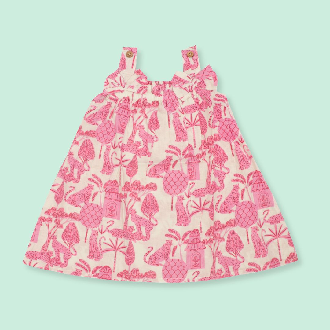 Breezy Leaf - Mulmul Cotton Sleeveless Bow Frock