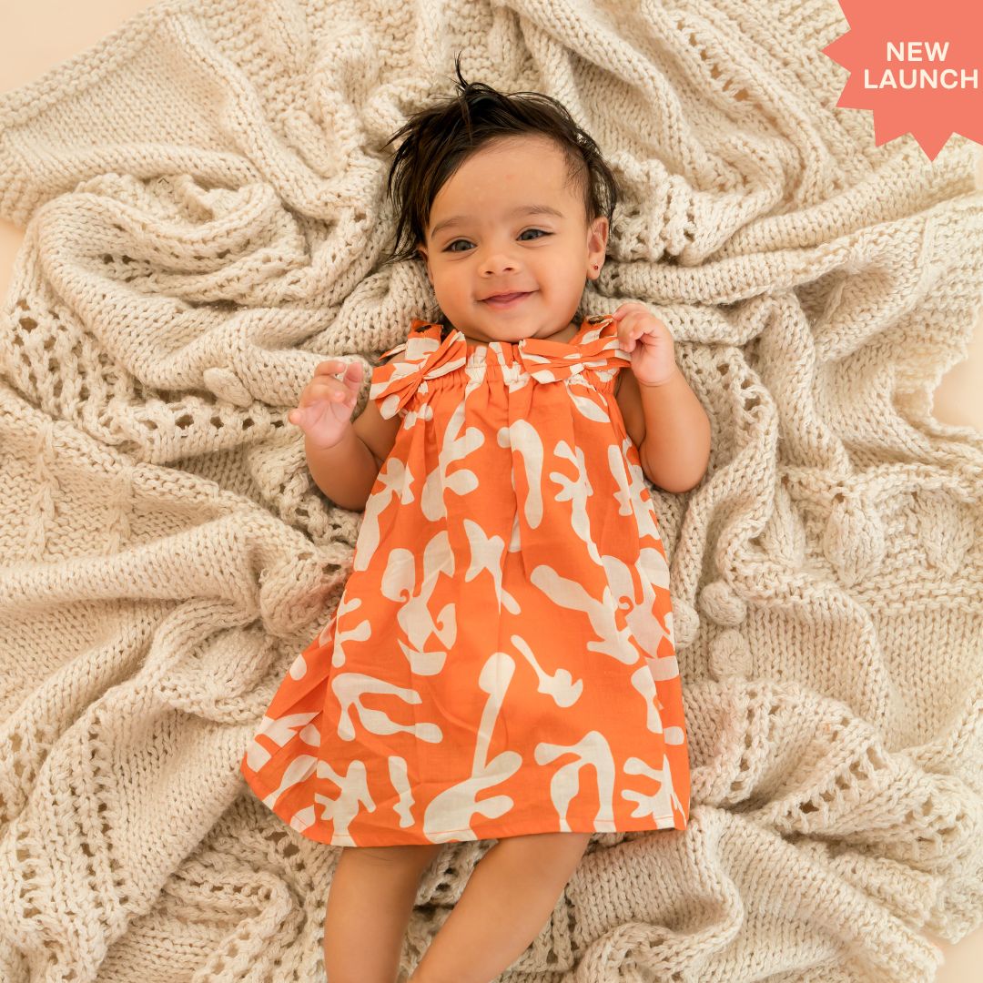 Breezy Leaf - Mulmul Cotton Sleeveless Bow Frock