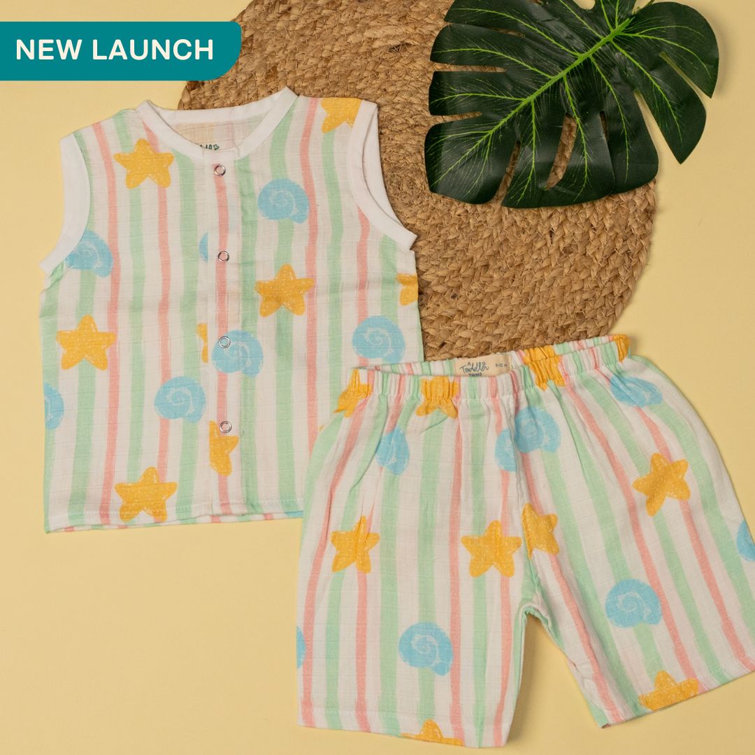 Seaside Stripes- Muslin Jabla and Shorts for Babies and Toddlers