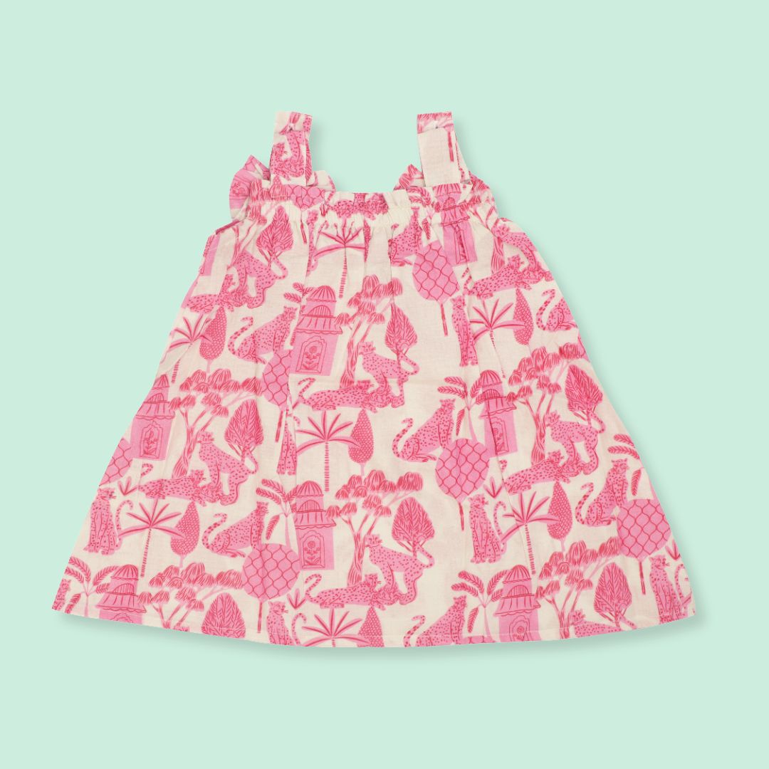 Breezy Leaf - Mulmul Cotton Sleeveless Bow Frock