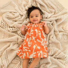 Citrus Splash - Mulmul Cotton Sleeveless Bow Frock