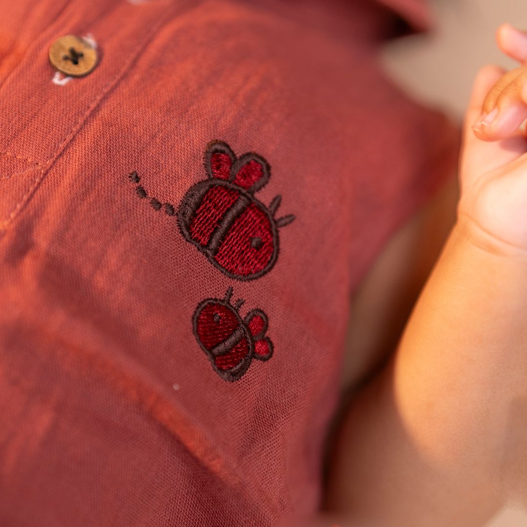 Toffee Brown - Muslin Bee Romper for Babies