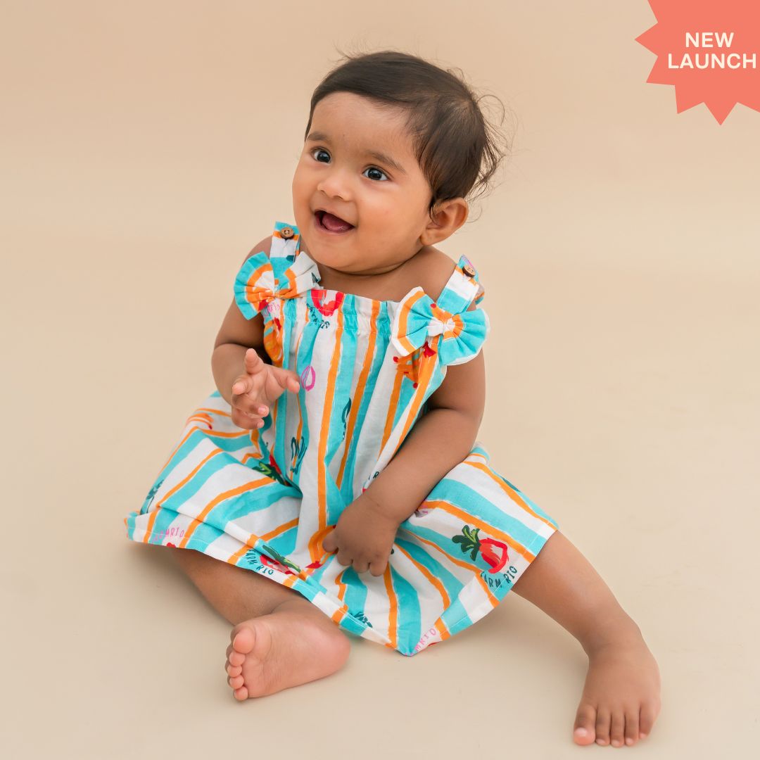 Breezy Leaf - Mulmul Cotton Sleeveless Bow Frock