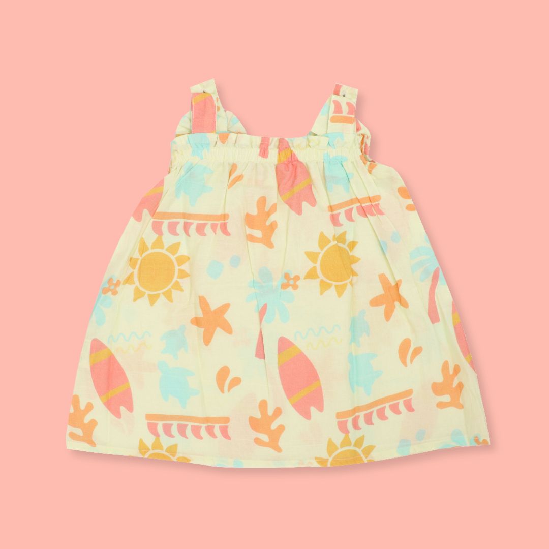 Breezy Leaf - Mulmul Cotton Sleeveless Bow Frock