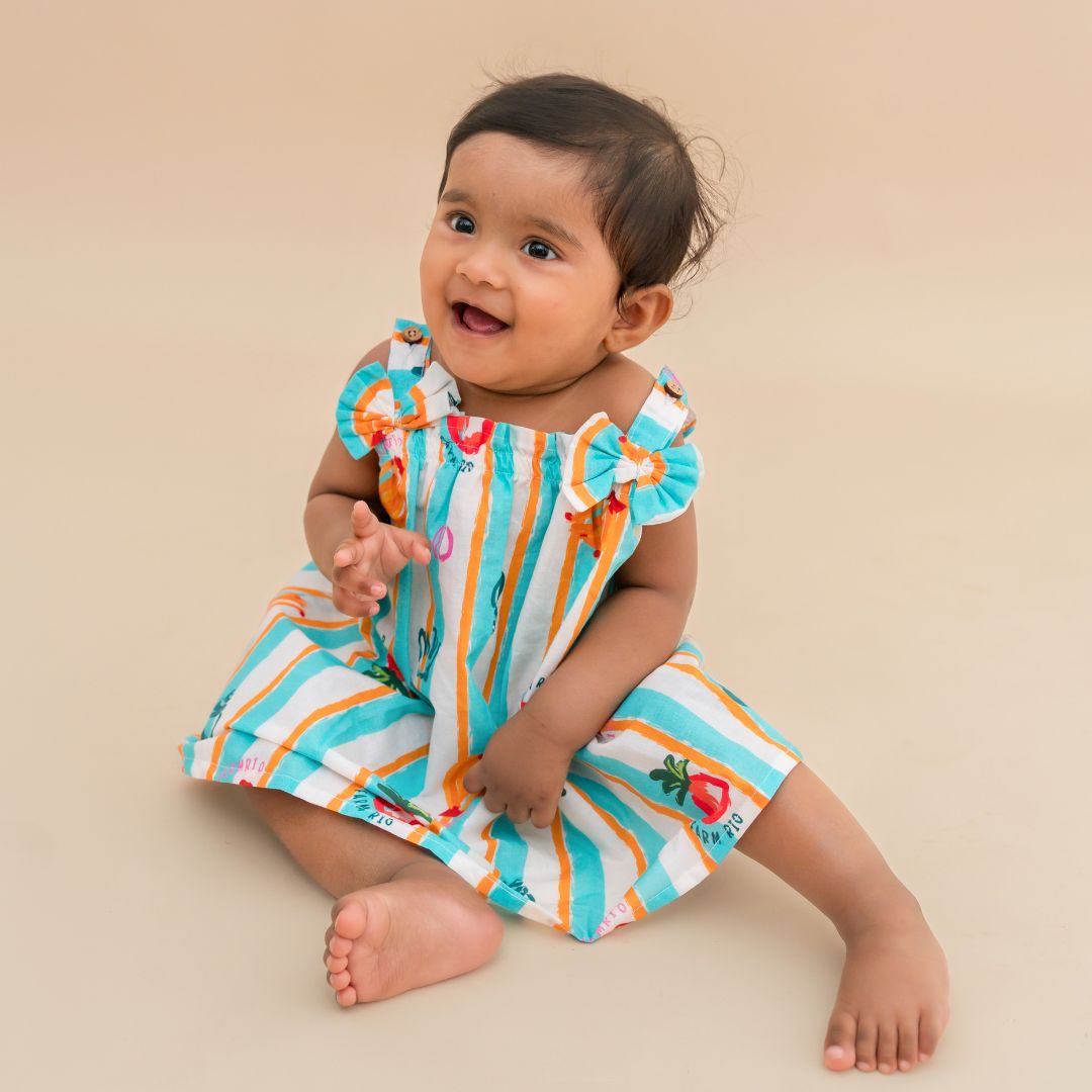 Breezy Leaf - Mulmul Cotton Sleeveless Bow Frock