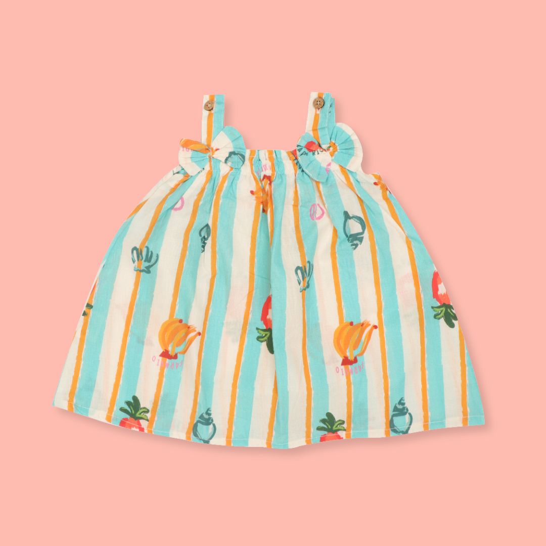 Breezy Leaf - Mulmul Cotton Sleeveless Bow Frock