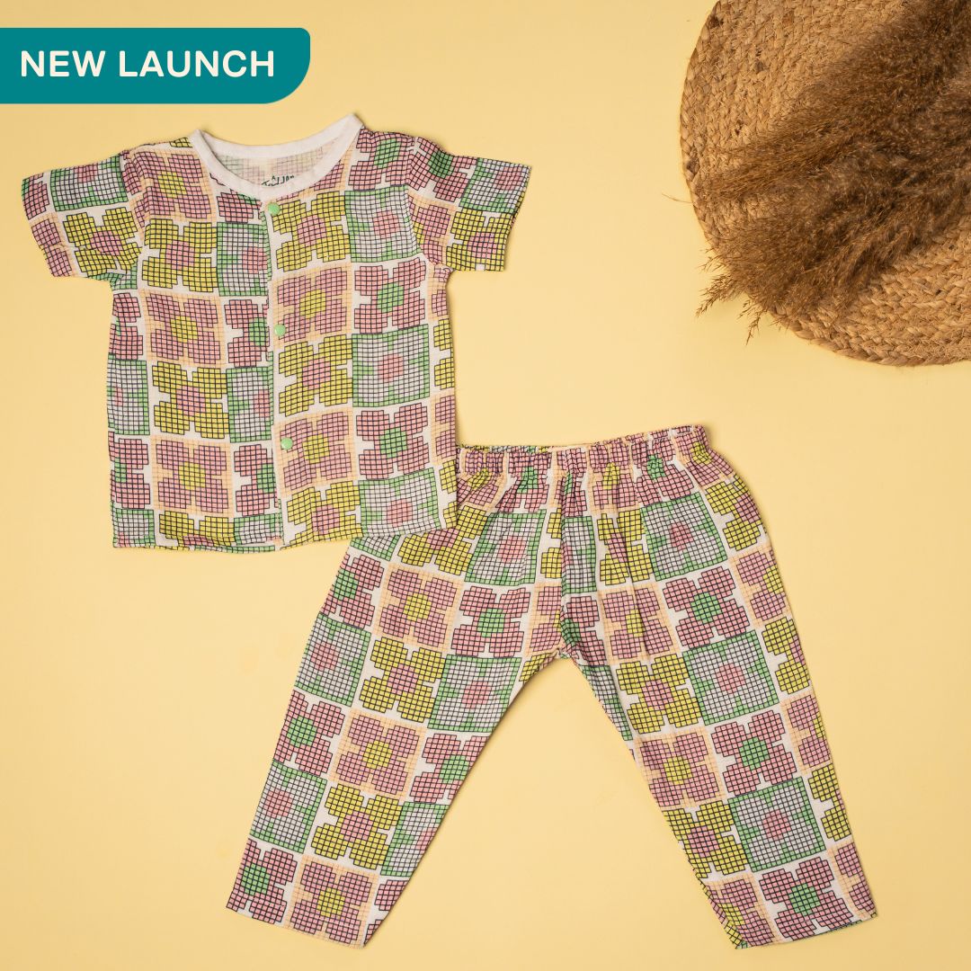 Flora Pixels - Muslin Sleep Suit for babies and kids (Unisex)