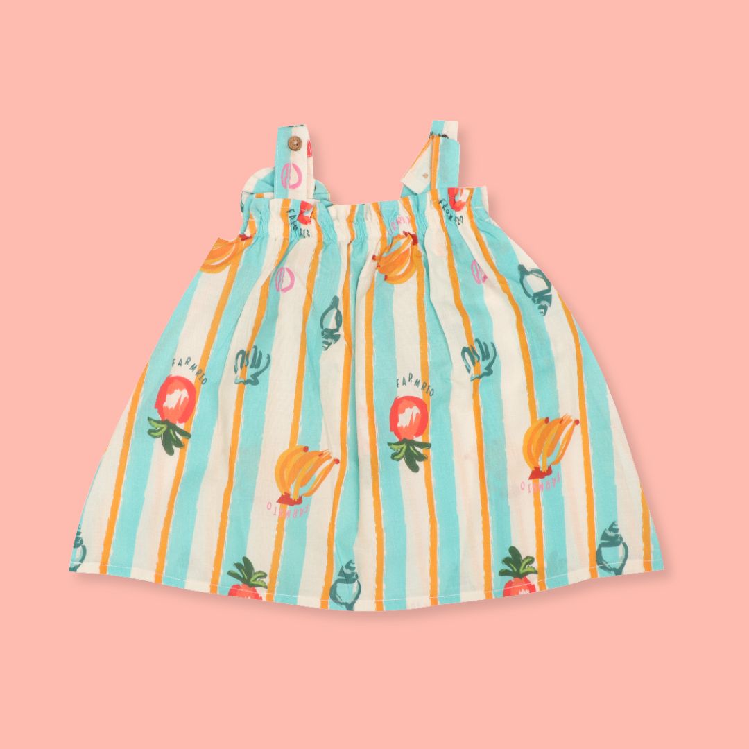 Breezy Leaf - Mulmul Cotton Sleeveless Bow Frock