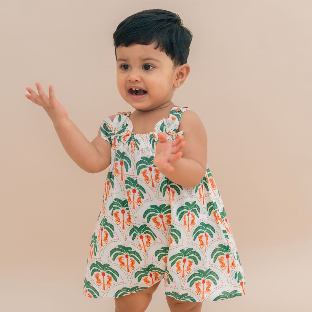 Breezy Leaf - Mulmul Cotton Sleeveless Bow Frock