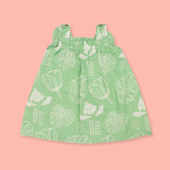 Breezy Leaf - Mulmul Cotton Sleeveless Bow Frock