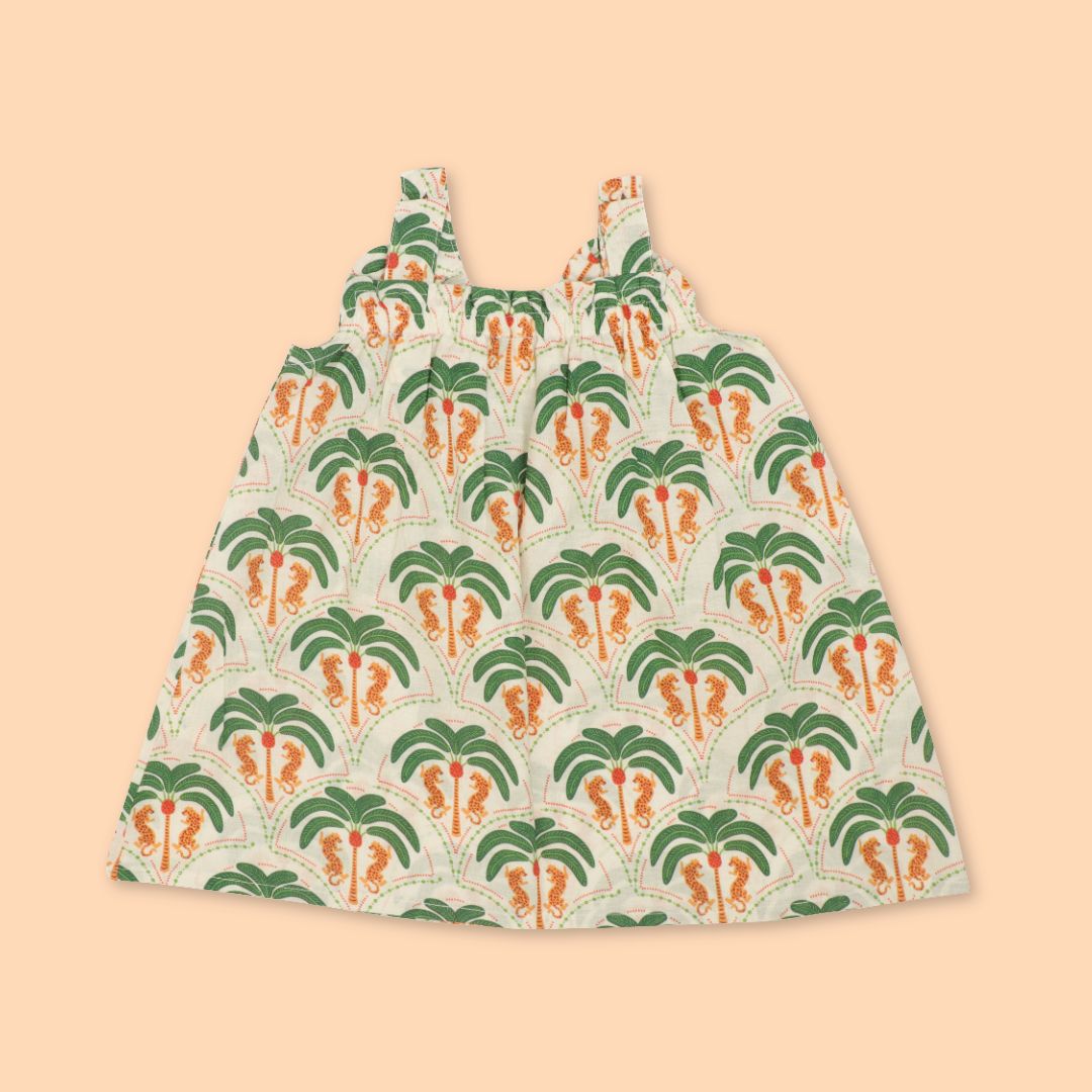 Breezy Leaf - Mulmul Cotton Sleeveless Bow Frock