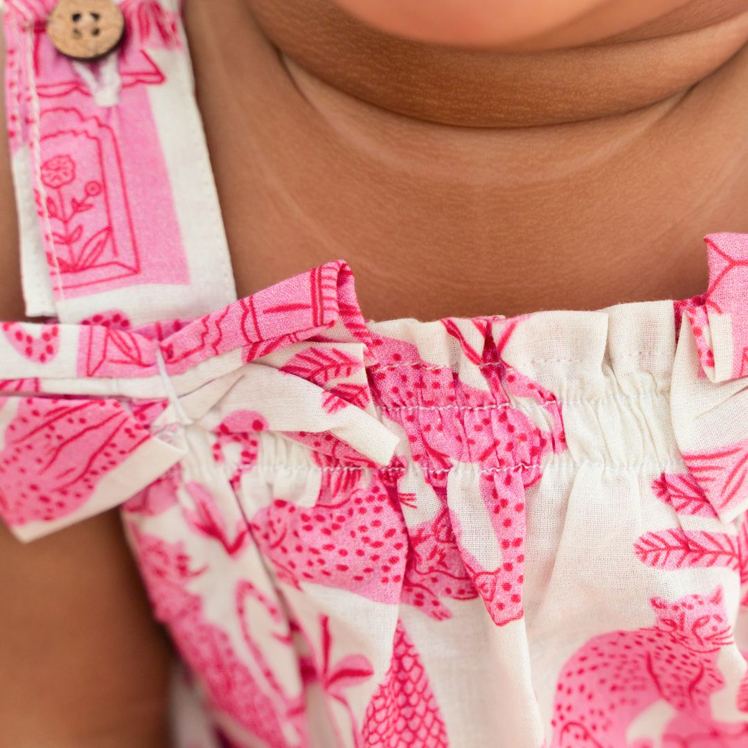 Breezy Leaf - Mulmul Cotton Sleeveless Bow Frock